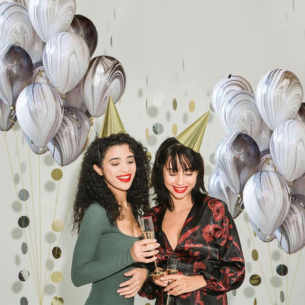 Skiennix 12-Inch Marble Latex Balloons - Black, White & Grey Rainbow Design for Weddings & Parties