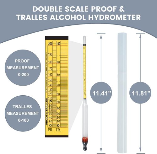 Hydrometer Alcohol Meter, Hydrometer Alcohol 0-200 Proof and Tralle Hydrometer, Alcoholmeter for Liquor/Moonshine/Proofing Distilled, Alcohol Proof Tester for Beginners and Experts Alike(2 Pcs)