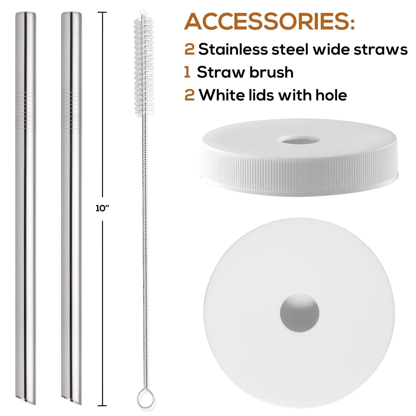 12 PACK Glass Juice Bottles with 12 Airtight Lids & 2 Straw Hole Lids & 2 Straws - 16OZ Travel Juicing Jars, Drinking Water Cups - Reusable Tall Mason Jar for Juice, Bubble Tea, Smoothie, Kombucha