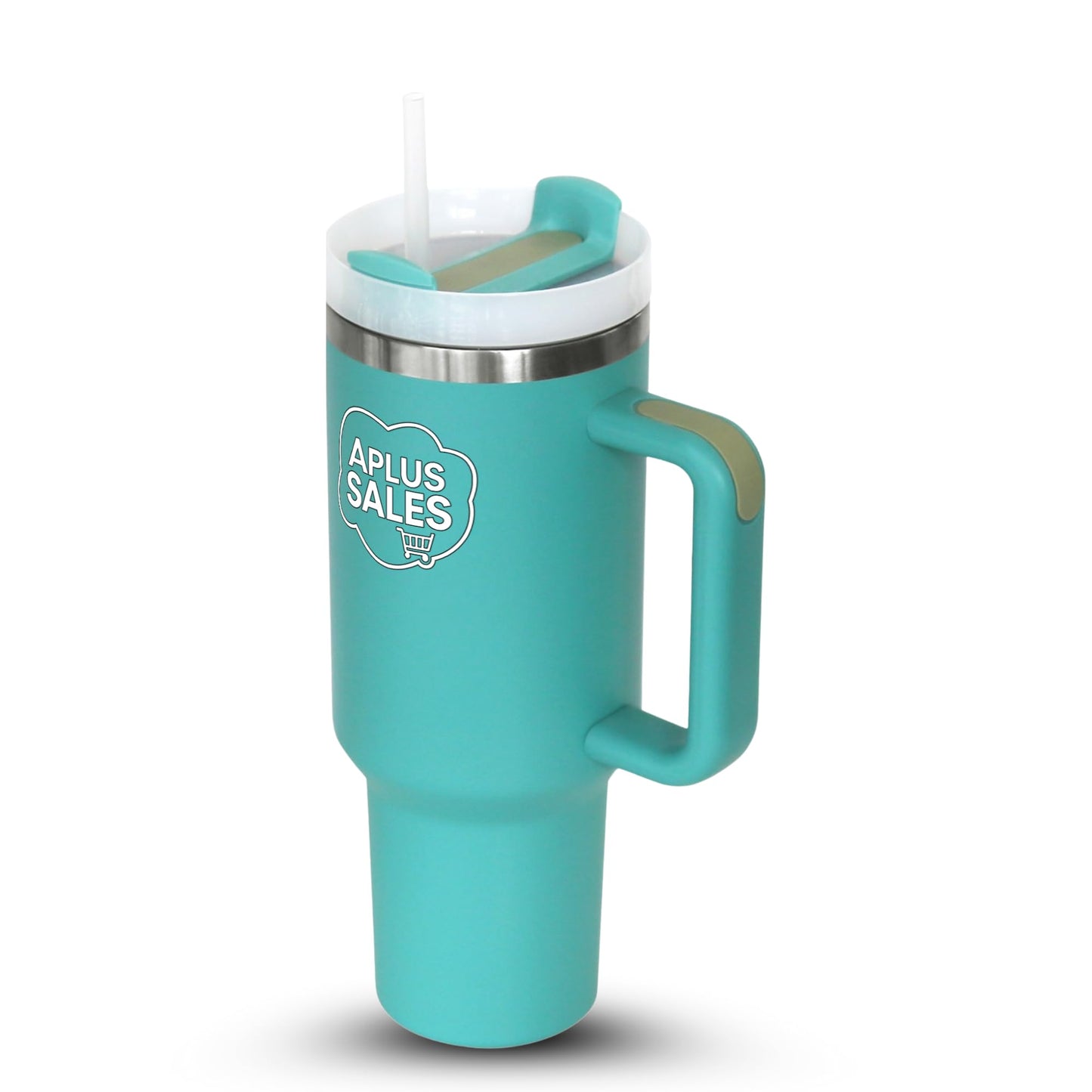 30 oz Tumbler with Handle & Straw Lid - Stainless Steel Tumbler - Tea, Beverages & Travel Coffee Mug - Leakproof & Double-Walled Insulated Cup Water Bottle with Straw - Cup Holder Size - Lake Green