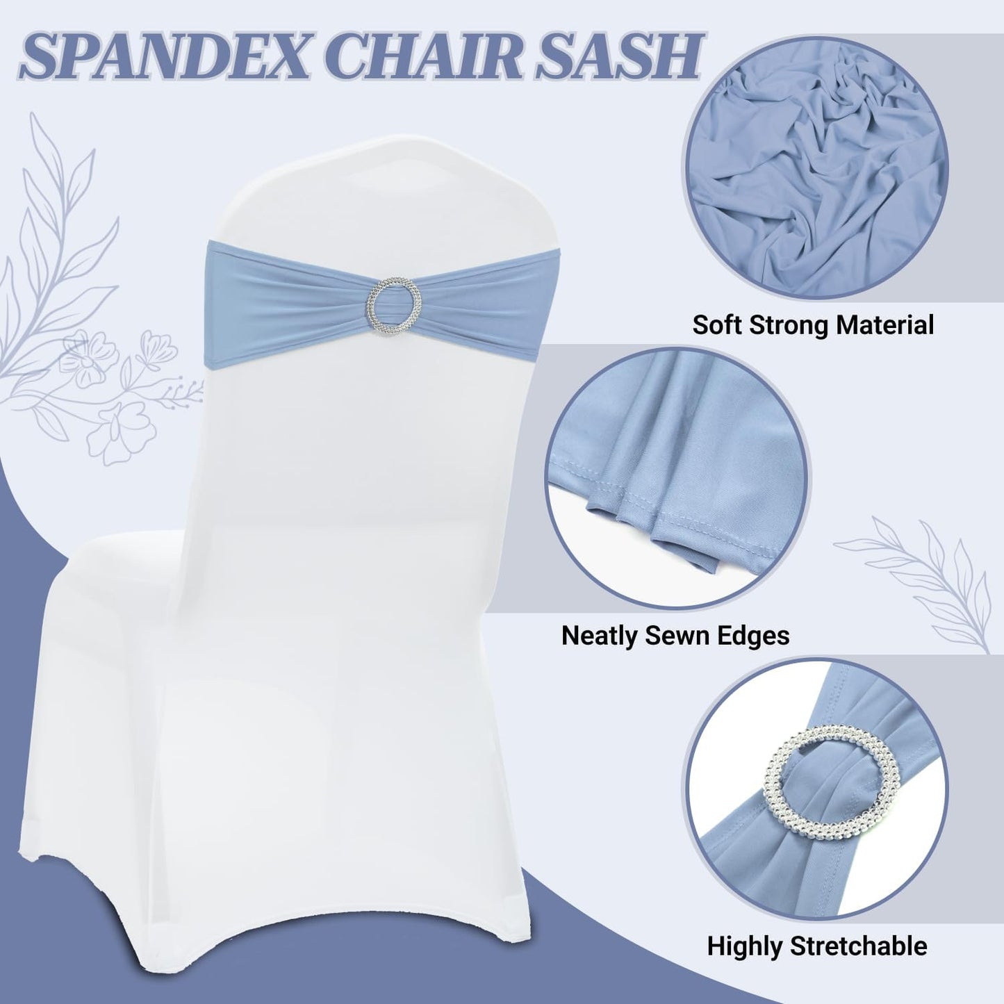 MDS Spandex Chair Sashes - Premium Stretch Covers with Buckle Slider for Weddings | Baby Blue, Pack of 75