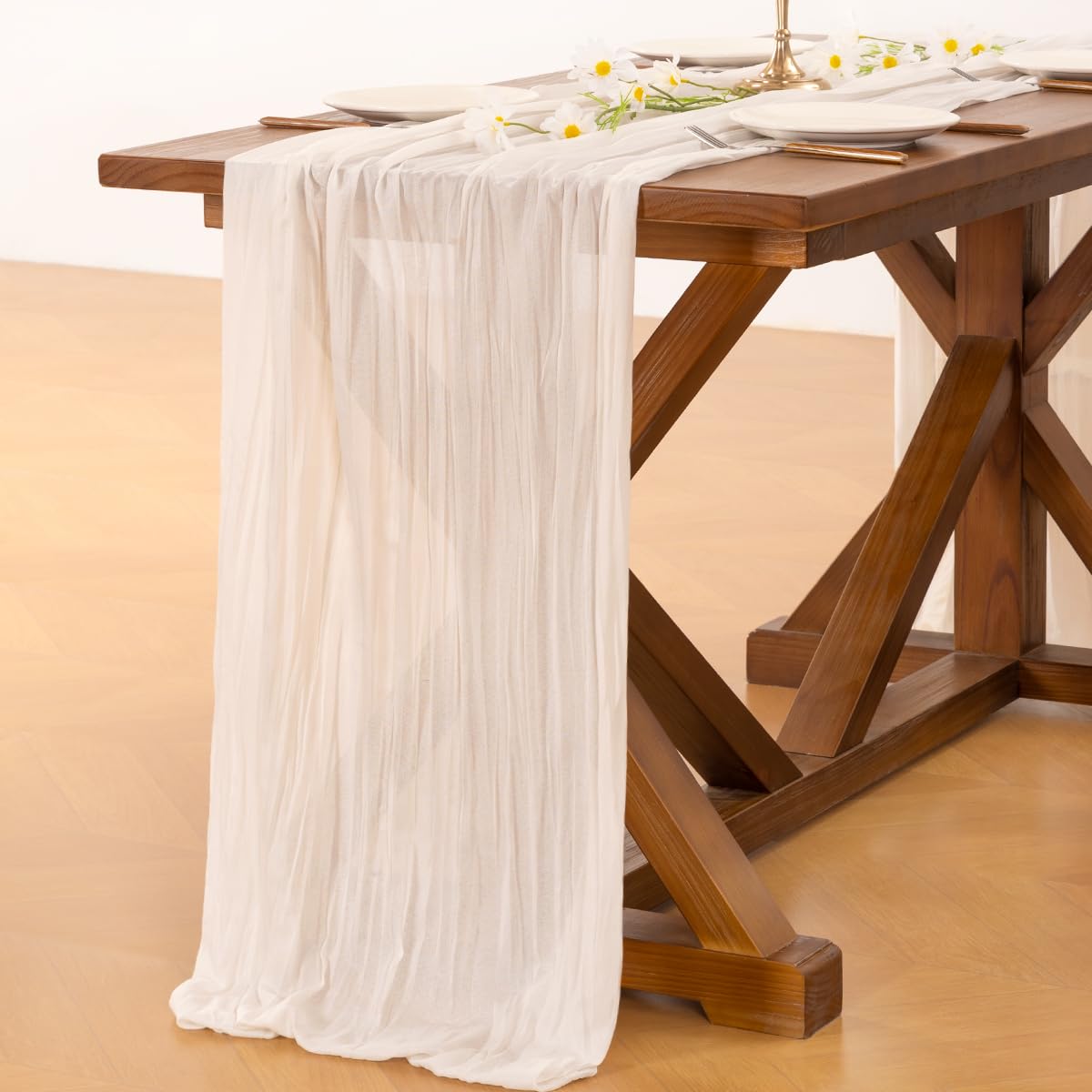 Socomi Ivory White Cheesecloth Table Runner Summer Boho Rustic Gauze 120 inch 10FT Cheese Cloth Sheer Runner for Wedding Party Baby Shower Birthday Home Decor Holiday Decorations