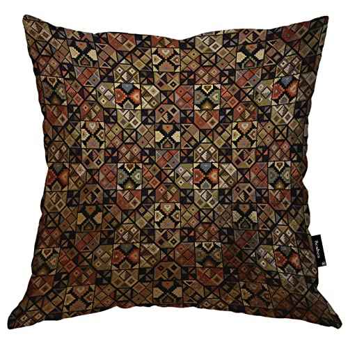 Folk Geometric Decor Throw Pillow Covers Cotton Linen, Vintage Ethnic American Bohemian Pattern Standard Cushion Cover Soft Pillowcases Covers for Home Sofa Armchair Bedroom 18x18 Inch