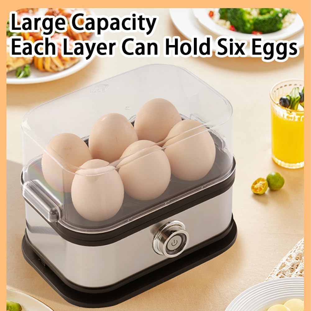 Skiennix Rapid Egg Cooker - 6 Egg Capacity, Soft/Medium/Hard Boiled, Stainless Steel | Silver Gray