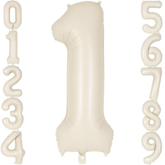 Cream Number 1 Balloon 40 Inch, Big Large Foil Helium Number Balloons, Jumbo Giant Beige Mylar Number 1 Balloons for 1st First Birthday Party Decorations Supplies Anniversary