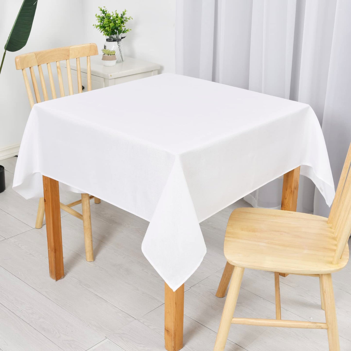 Hiasan Faux Linen Square Tablecloth - Wrinkle and Stain Resistant Washable Table Cloth for Kitchen Dining Room Holiday Table Cover for Party Dinner, White, 70 x 70 Inch