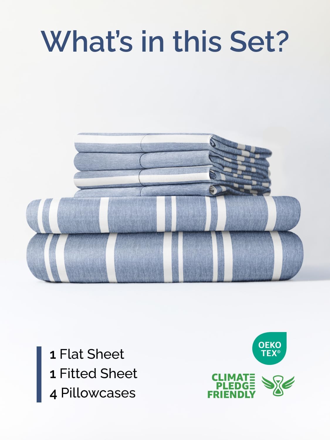 Skiennix Extra Deep Full Sheet Set - 6-Piece Breathable Cooling Bedding - Soft, Wrinkle-Free Blue Stripes