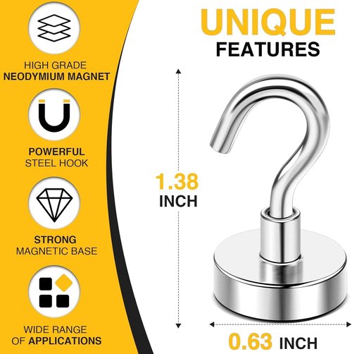 DIYMAG Magnetic Hooks - Heavy Duty 30lbs+ Magnet Hooks for Home & Kitchen | 20 Pack (Silver)
