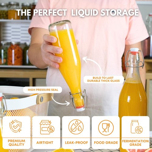 FastRack Swing Top Glass Bottles |8.5 oz – Pack of 8 | Clear, Flip Top Glass Bottles for Home Brewing, Carbonated Drinks, Kombucha, Fermentation, Water | Food Grade – ECO Friendly