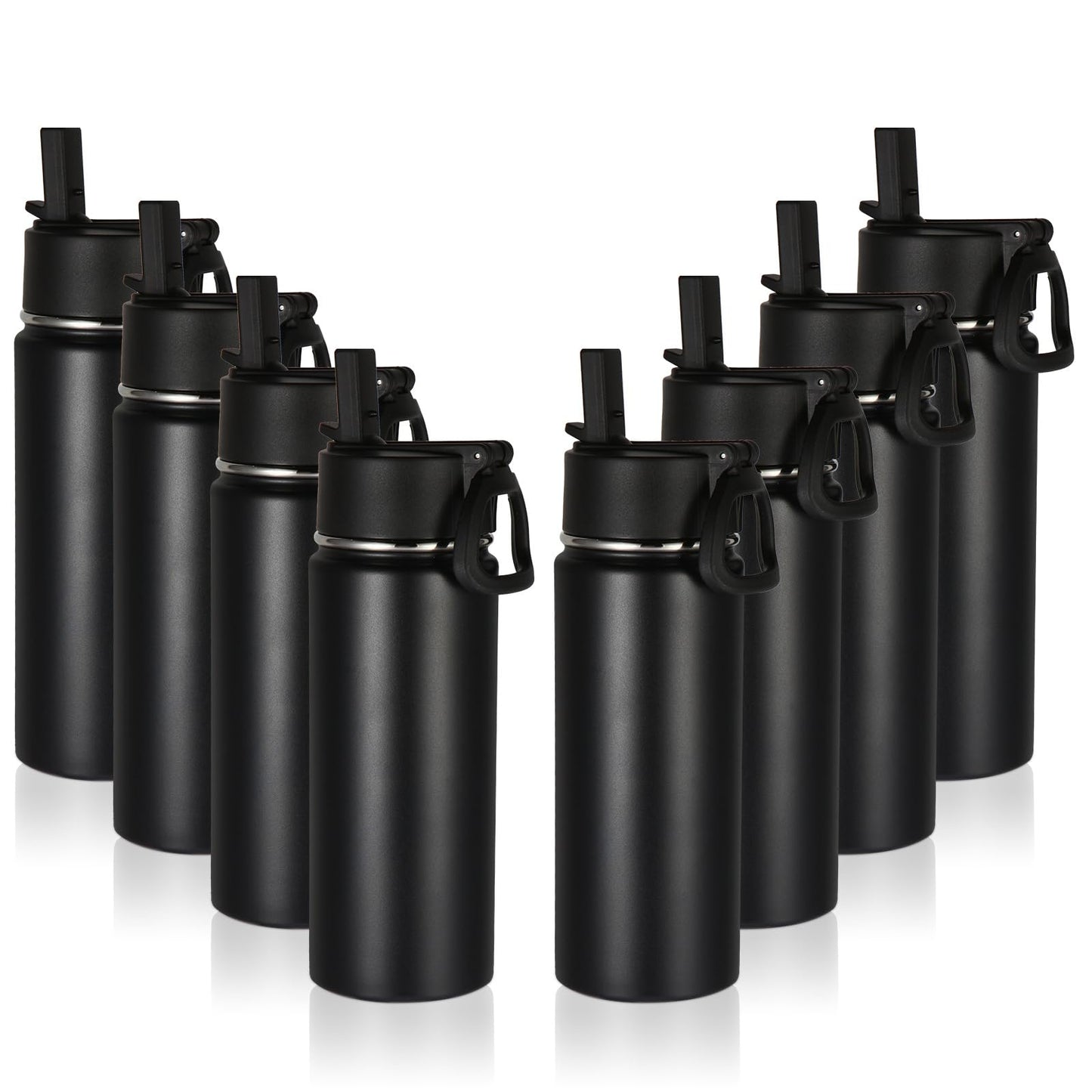 Volhoply 16 OZ Kids Water Bottle Bulk 8 Pack,Insulated Sports Bottles with Straw Lid,Stainless Steel Bottle with Handle Keep Cold & Hot,Double Wall Vacuum Tumbler Cups for School,Girls(Black, 8)