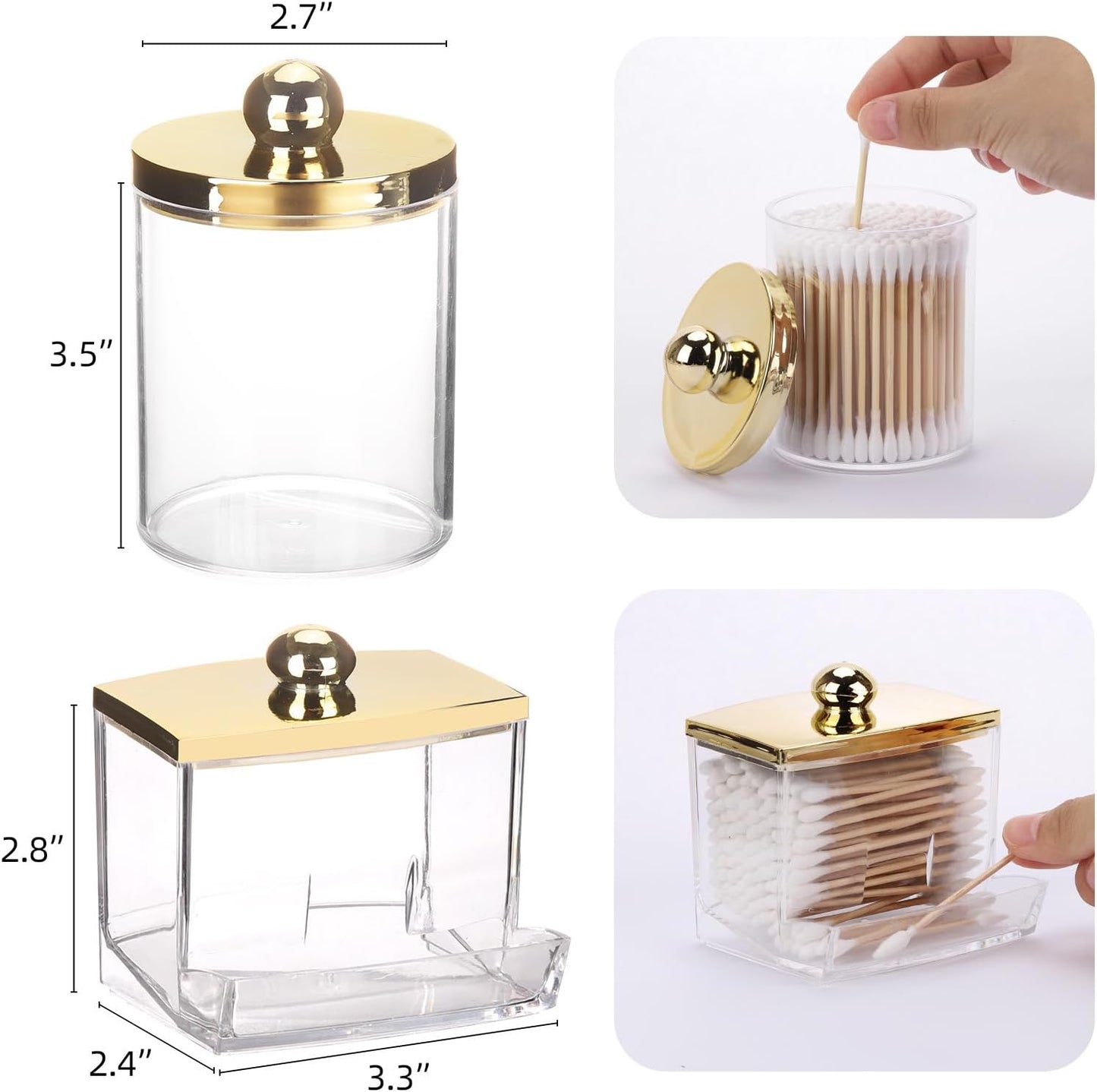 Tbestmax Cotton Ball Holder - 10oz Apothecary Jar with Gold Lid | Bathroom Organizer for Q-Tips & Swabs