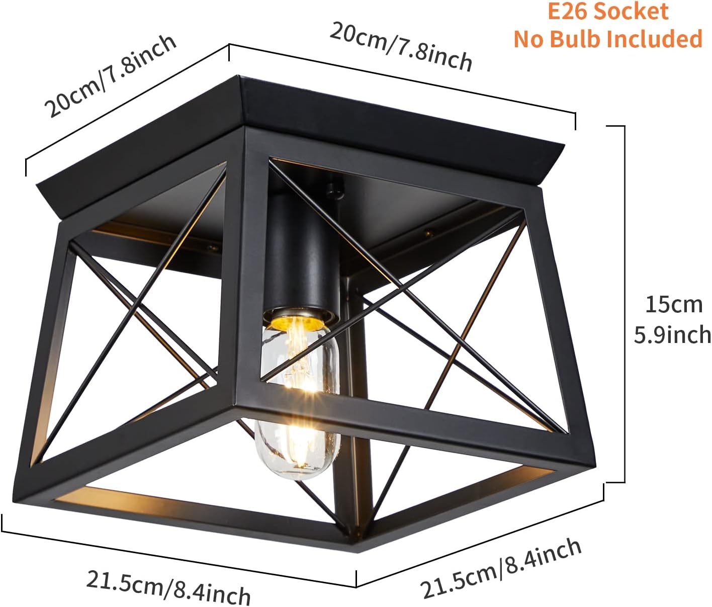 Farmhouse Flush Mount Ceiling Light Oak White Ceiling Light Fixtures 2-Light Industrial Vintage Metal-Framed Ceiling Lighting for Hallway Foyer Kitchen Dining Room Bedroom Living Room Laundry