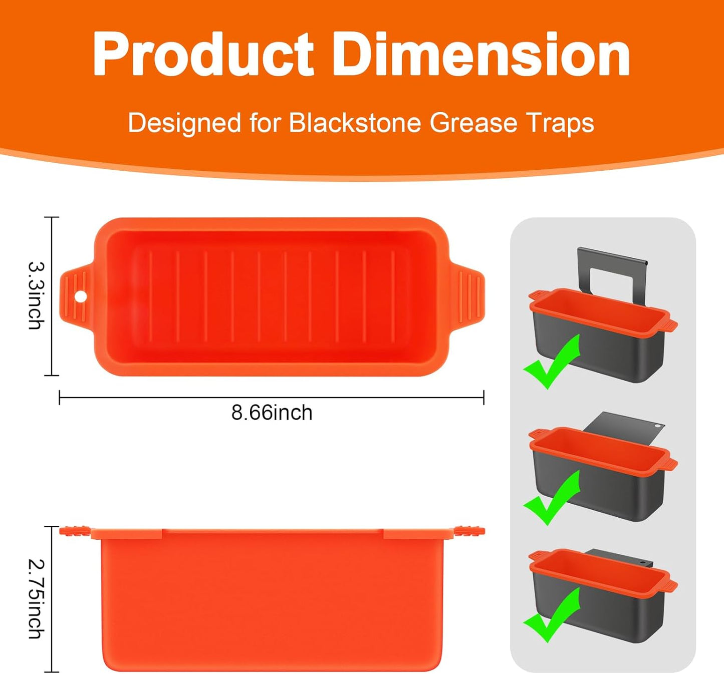 Skiennix Silicone Grease Cup Liners - Reusable Grease Catcher for Blackstone Griddles | 2-Pack, Orange