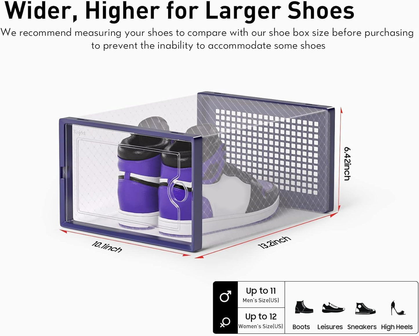 Kuject X-Large Shoe Storage Boxes - Clear Plastic Stackable 12 Pack | Sneaker & Toy Organizer Bins in Blue