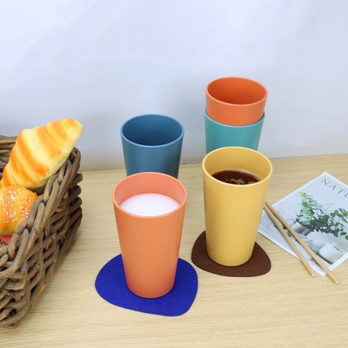 Homienly Reusable Plastic Cups - Wheat Straw Unbreakable Drinking Glasses & Water Glasses | Multi-Color Stackable Plastic Cups, Dishwasher Safe | Glassware & Cup Sets for Kitchen (20 oz 8-Pack)