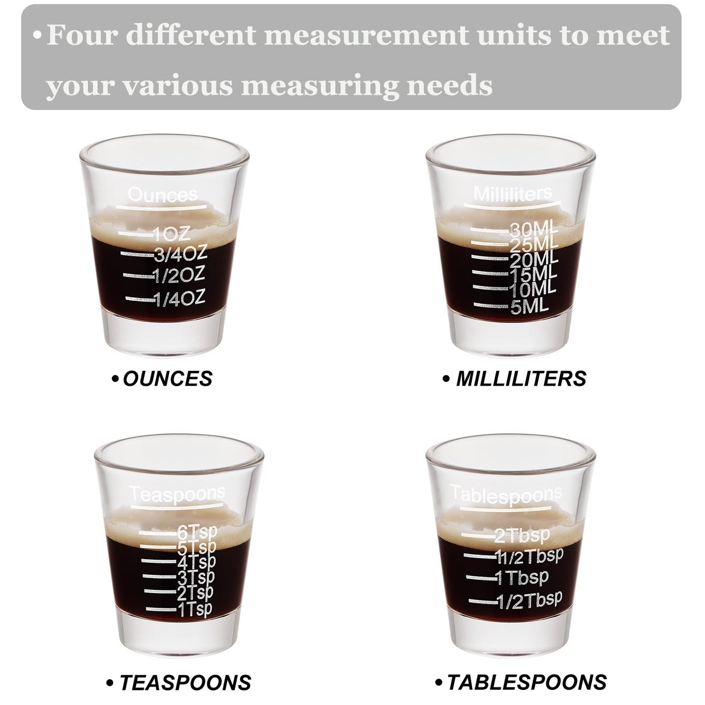 Ackers Shot Glasses Etching Scale Measuring Cup 2PACK Espresso Shot Glasses Liquid Heavy Glass 26-Incremental Measurement 1 OZ, 2 TBS, 6 TSP, 30 ML Kitchen Tools