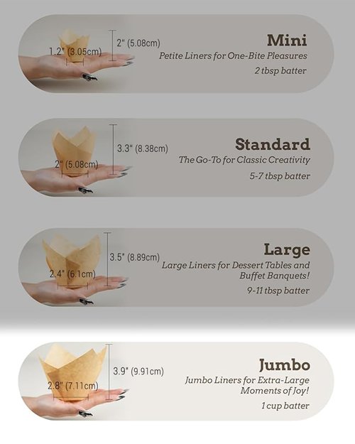 Bake Choice 100pcs Natural Jumbo Tulip Cupcake Liners for Baking, Unbleached Cupcake Liner, Greaseproof Parchment Paper Muffin Liners, Tulip Muffin Liners for Party, Christmas, Valentines
