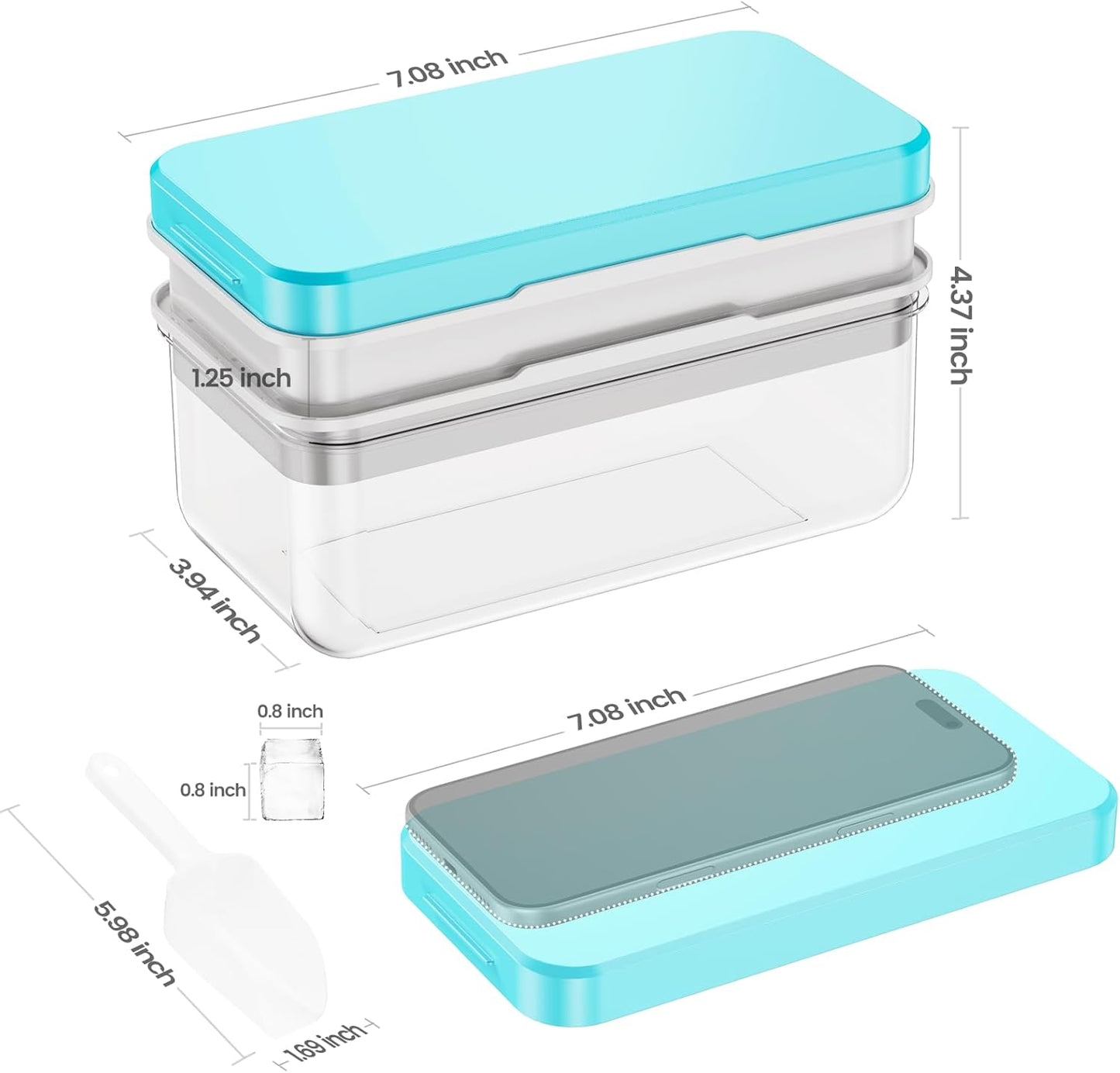 PHINOX Ice Cube Tray Set - 56 Pcs BPA-Free Ice Trays with Lids, Container & Scoop for Freezer