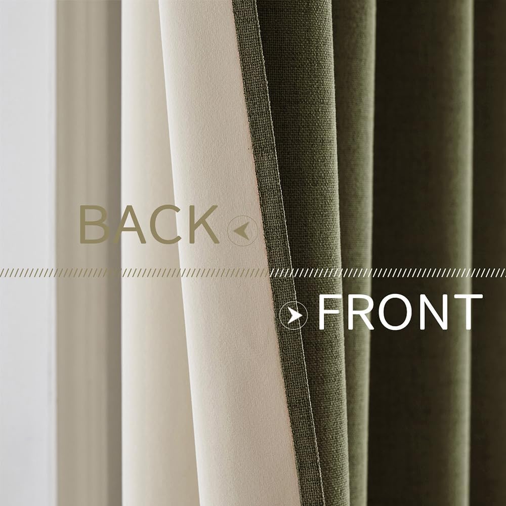 MIULEE Blackout Curtains - 100% Thermal Insulated Linen Texture Drapes | Light Olive Green, 52x45 Inch (2 Panels)