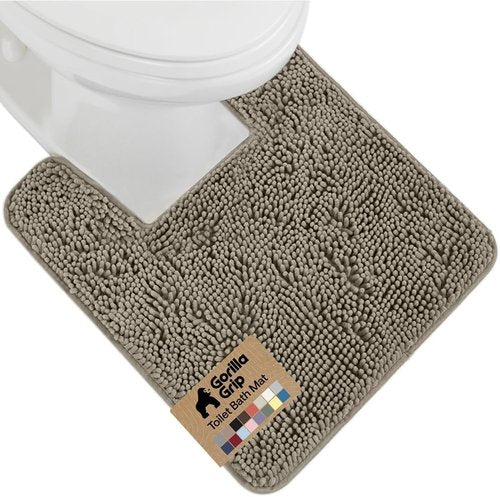 Gorilla Grip Plush Bath Rug Mat - Absorbent Shaggy Chenille for Square Toilet Base | Machine Washable, Soft Microfiber, Latte
