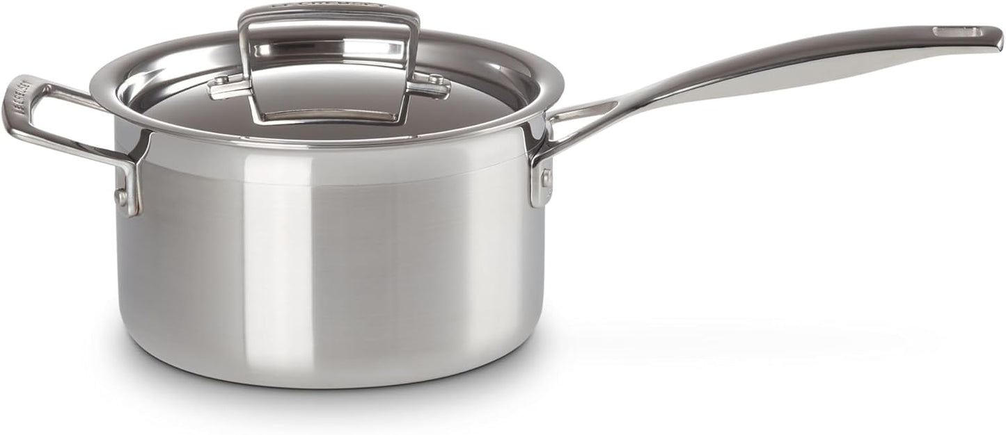 Le Creuset Stainless Steel Saucepan - Classic 3-Ply Design, 3 Quart Capacity