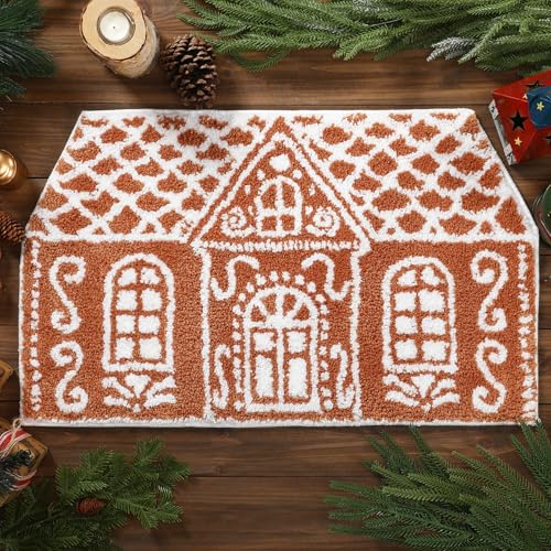 Breling Classic Gingerbread House Christmas Bath Mat 28.4 x 16.5 in, Holiday Decor