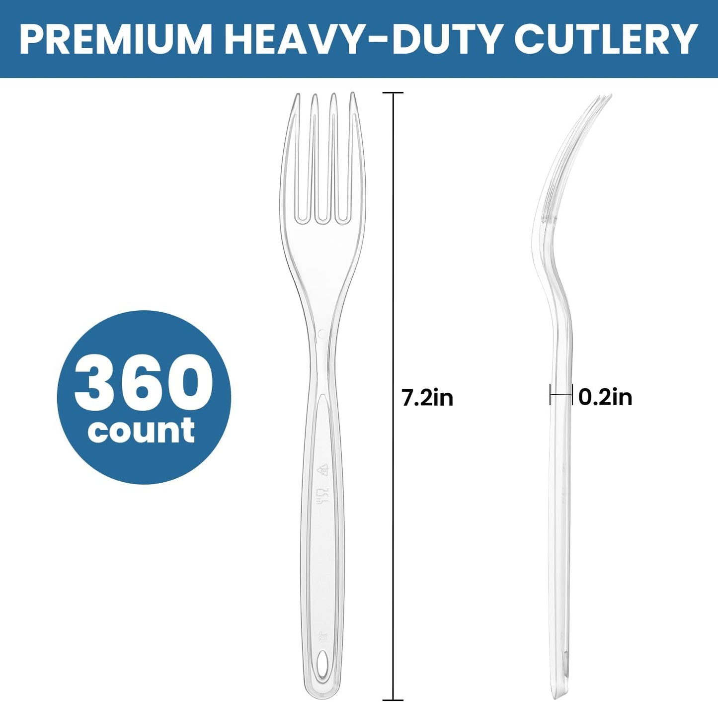 Skiennix Clear Plastic Utensils - 360 Heavy Duty Disposable Forks | Bulk Silverware Set
