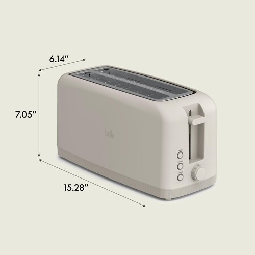 bella 4 Slice Slim Toaster, Fits-anywhere™ Kitchenware, 6 Setting Shade Control with Reheat & Cancel Buttons, Fits Sourdough, 10” Long Slot, Anti Jam & Auto Shutoff, 900 Watt, Oatmilk