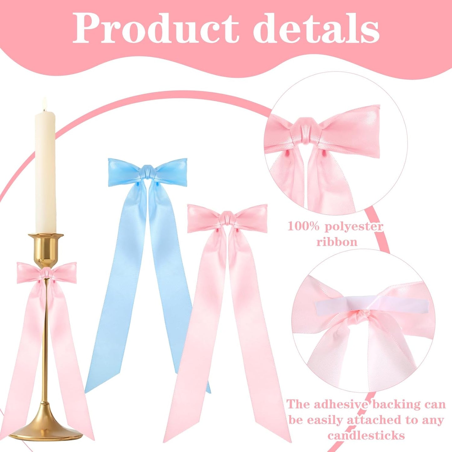 Maquita Christmas Candlestick Bows - 48 Pcs Large Self-Adhesive Decorations | 13 x 3.7 Inch, 4 Colors