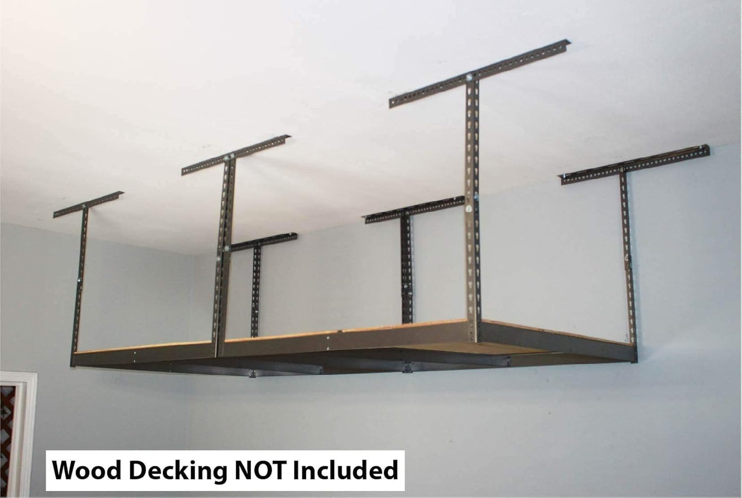 MonsterRax 4x8 Overhead Garage Storage Rack - Adjustable Ceiling Shelving System (Hammertone, 18"-33")