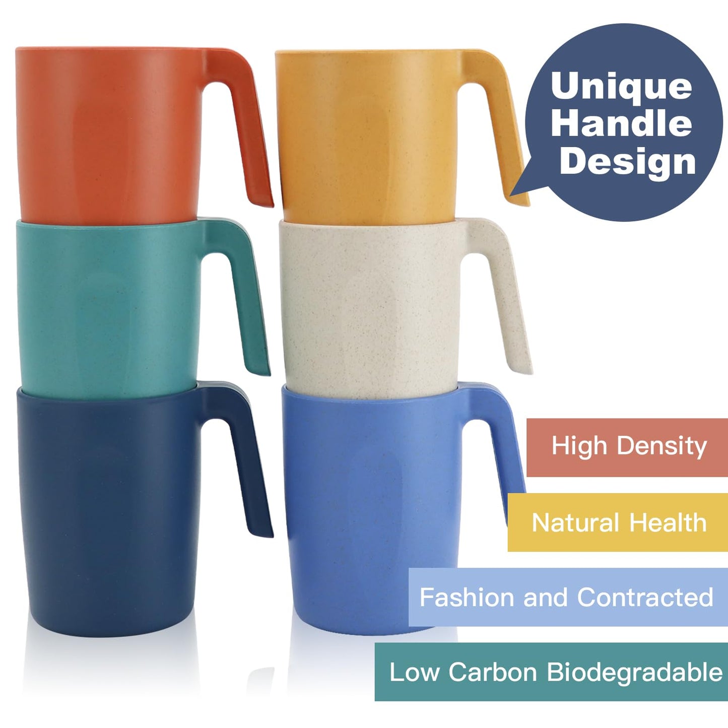 Homienly Wheat Straw Coffee Mugs, Alternative to Plastic Coffee Cups, Set of 6, Unbreakable Camping Coffee Mugs, 16 OZ Cups for Tea, Coffee, Milk, Dishwasher and Microwave Safe Kids Mug, Multi