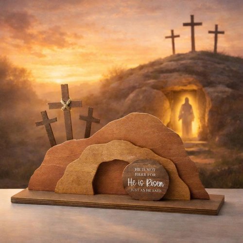 He Is Risen Easter Decorations, Wooden Empty Tomb Resurrection Scene, Christian Easter Decor, He Is Risen Wooden Easter Decor, Easters gifts for Women