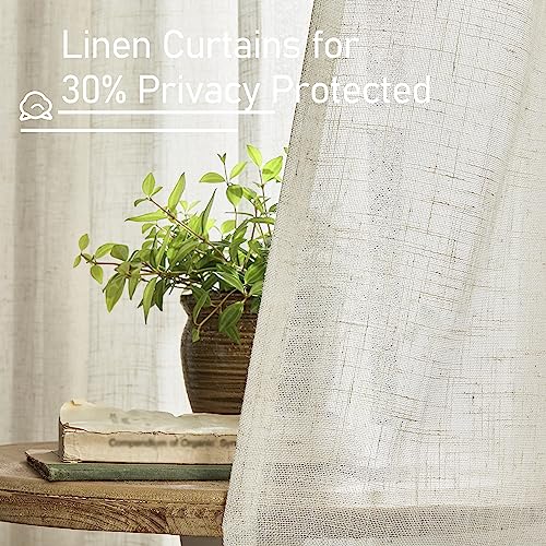 Natural Linen Curtains 2 Panels 52"W x 102"L Back Tab - Ivory, Light Filtering