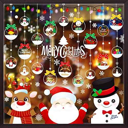MISS FANTASY Christmas Window Clings Decorations 10 Sheets Large Merry Snowflake Window Stickers Decals for Glass Double Sided Christmas Decorations for Home Office School Classroom