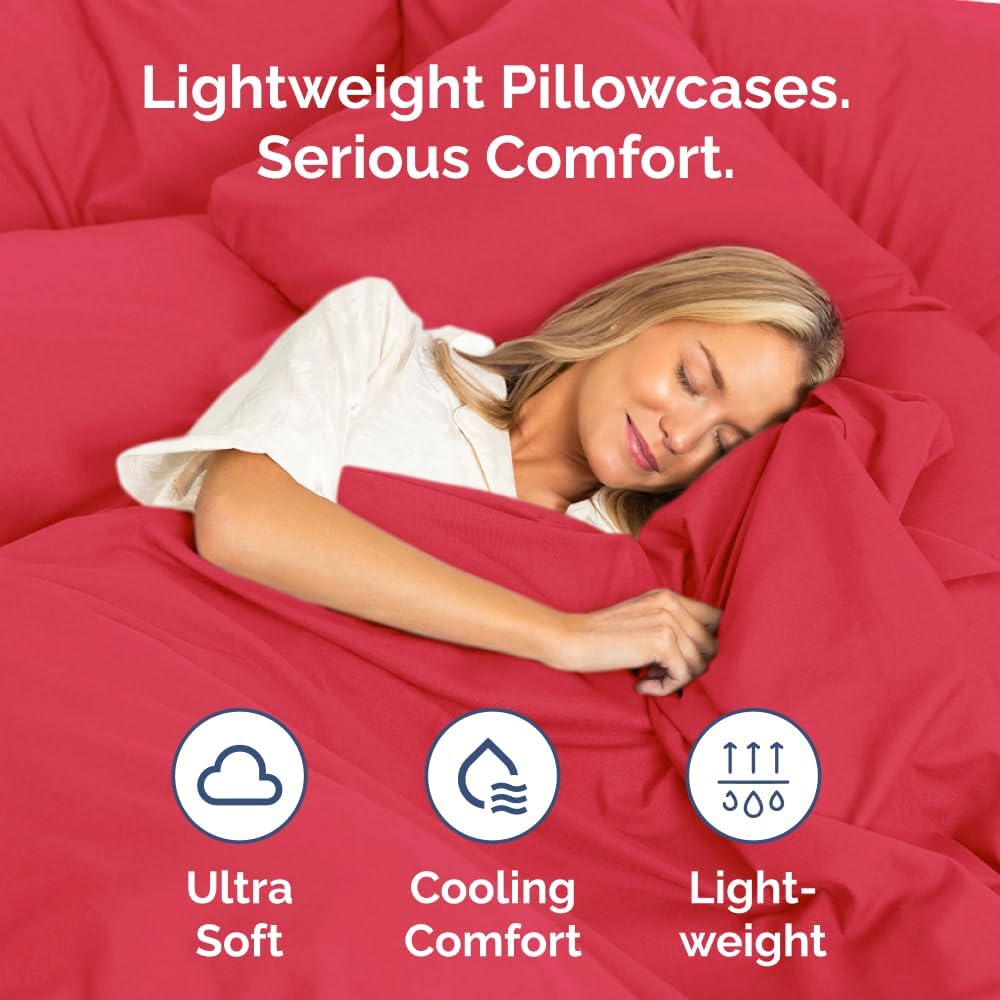 Ultra Soft Queen Pillow Cases Set of 2 | Hotel Quality, Cooling & Wrinkle-Free - Red