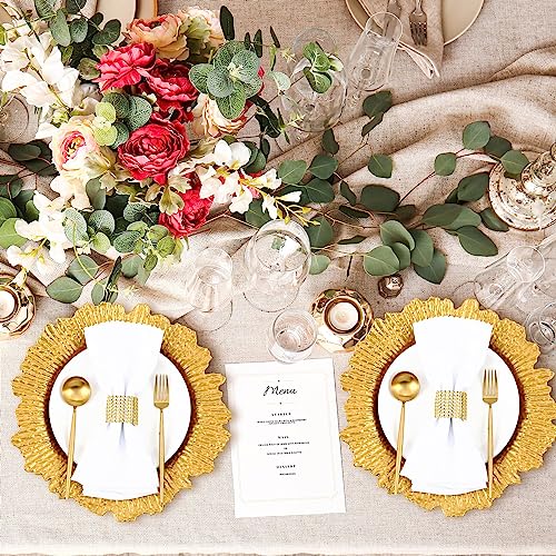 Widecook 100 Sets Gold Reef Charger Plates with Mesh Diamond Napkin Rings, 13" Round Chargers for Wedding Party (Gold / 100)