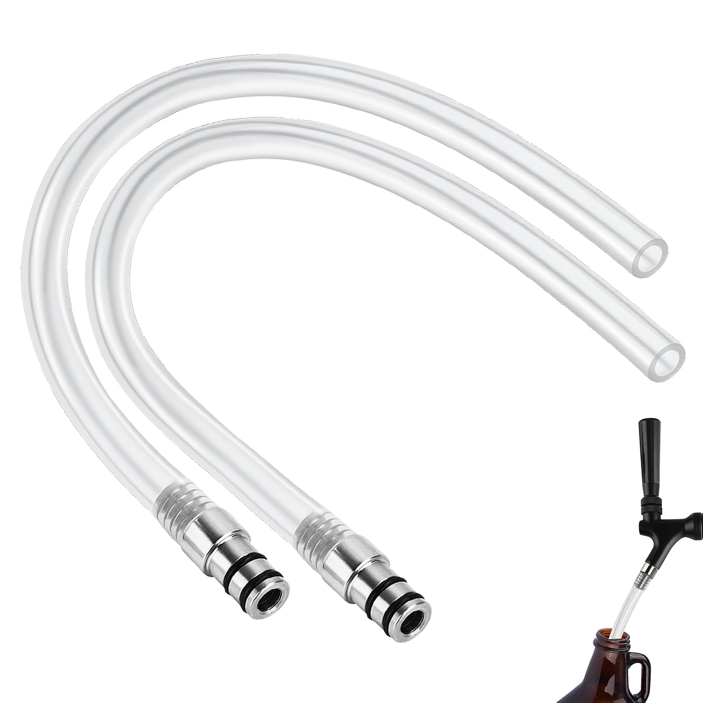 2PCS Growler Filler Tube Hose,12'' 5/16" I.D Silicone Growler Filling Tubing Leak-free Beer Jug Filler Funnel,Stainless Bottle Filler Barb Fitting Fit ID12.63-12.7mm Kegerator Tap Beer Faucet Outlet