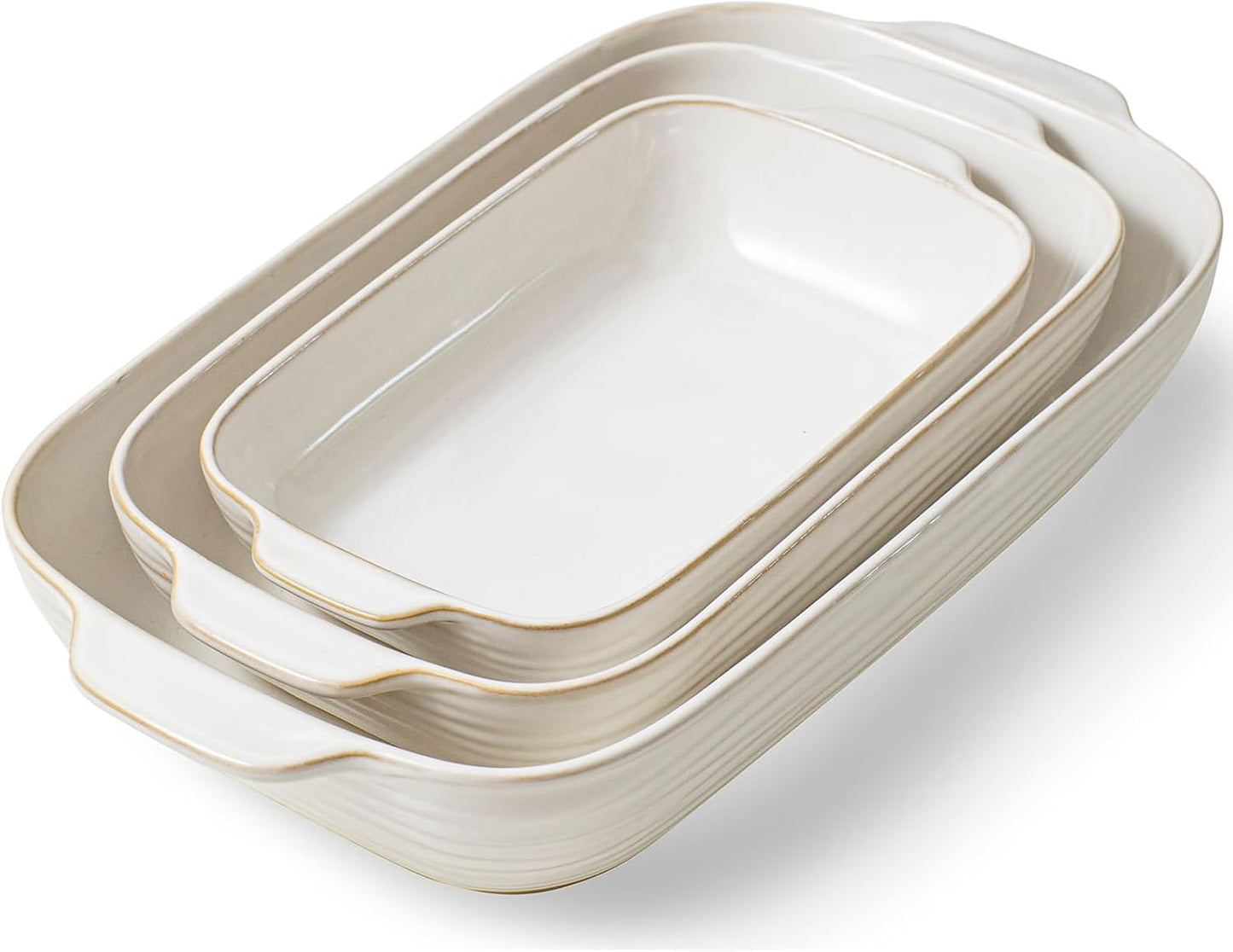 Regine Switzerland Baking Dish Set - Ceramic Casserole Dishes for Oven | 3 Rectangular Sizes in Arctic White