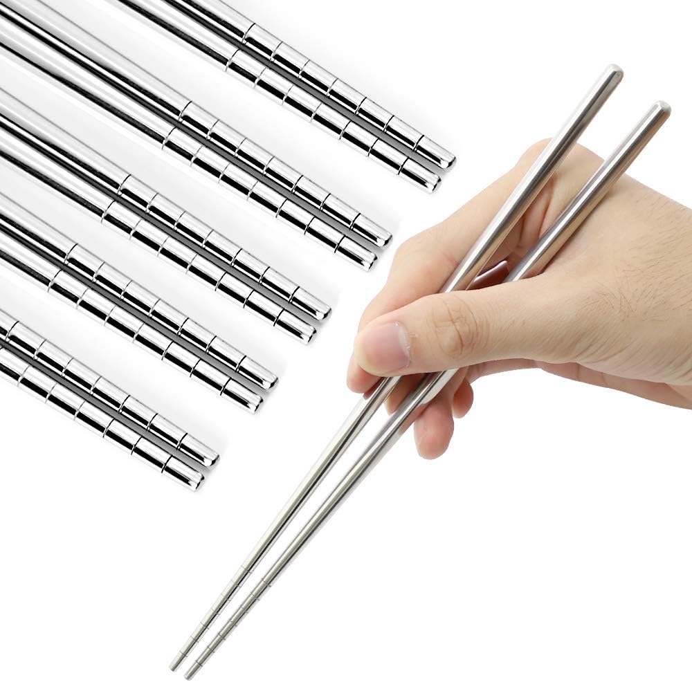Skiennix Stainless Steel Chopsticks - Reusable Multicolor Set of 5 | Lightweight & Dishwasher Safe