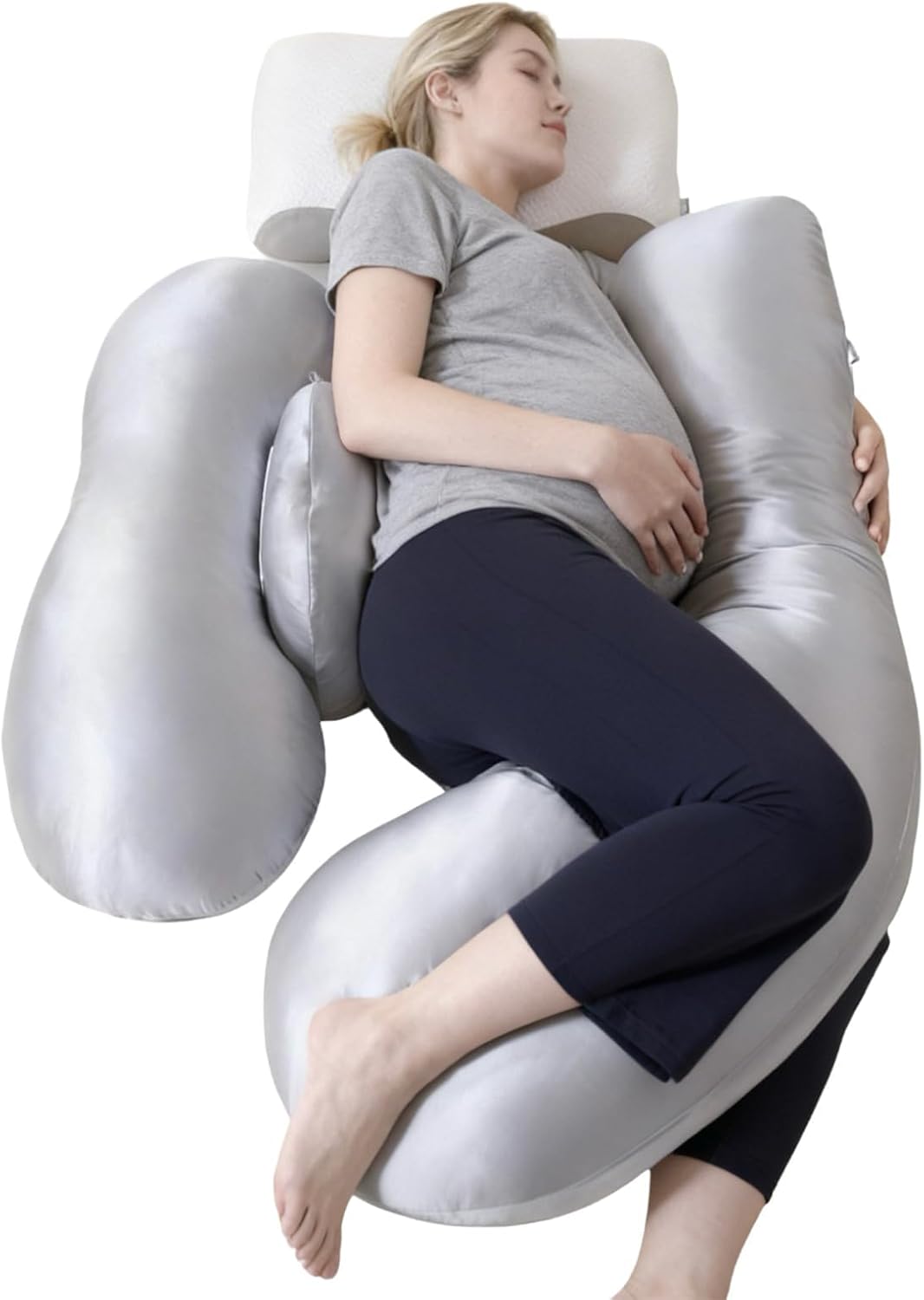 Skiennix Pregnancy Pillow - Adjustable H-Shaped Maternity Support with Cooling Cover | Grey Full Body Comfort