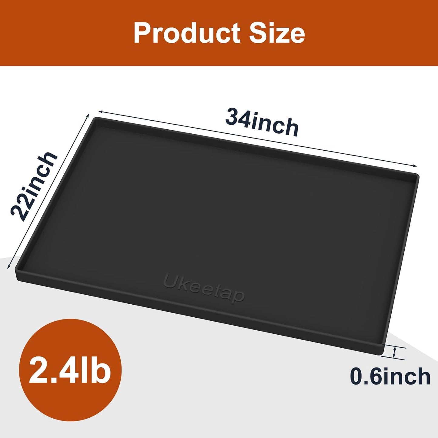 Ukeetap Extra Thick Silicone Mat - Waterproof Under Sink Mat for Kitchen & Bathroom | 34" x 22", Black