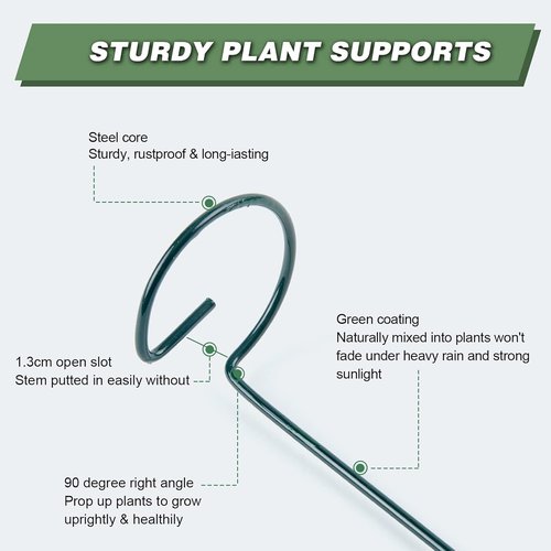 Joyhalo 16-Inch Plant Support Stakes - 12 Pack with 24 Twist Ties for Peonies, Tomatoes & More