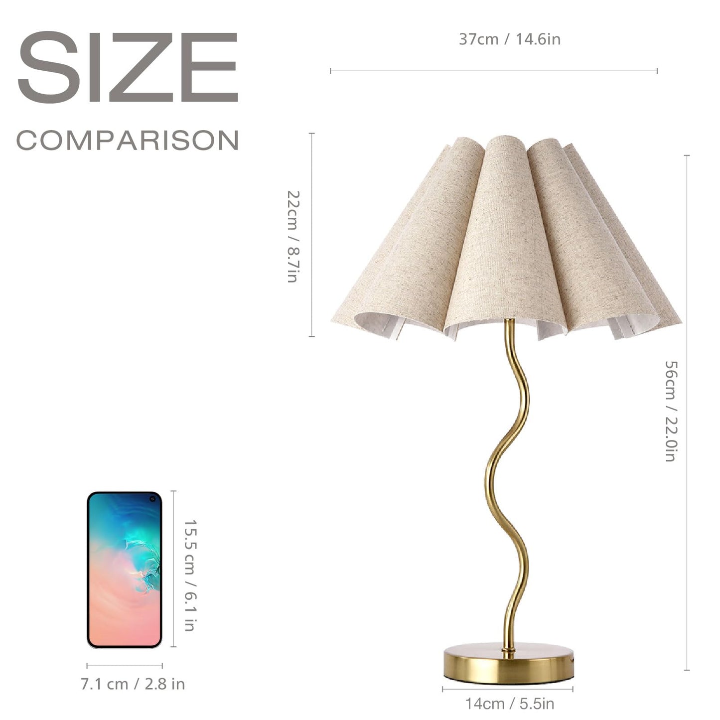 KUNJOULAM Small Table Lamp, Bedside Nightstand Lamp with Umbrella Form Fabric Lampshade, Morden Mini Desk Lamp for Bedroom Home Office Decor