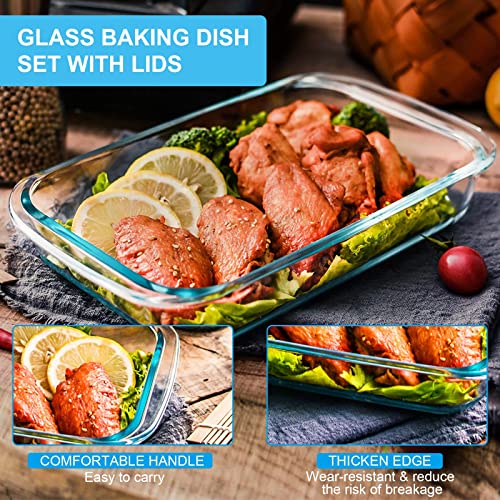 Glass Baking Dish Set with Lids - 4 Sizes, Borosilicate, Gray Variations