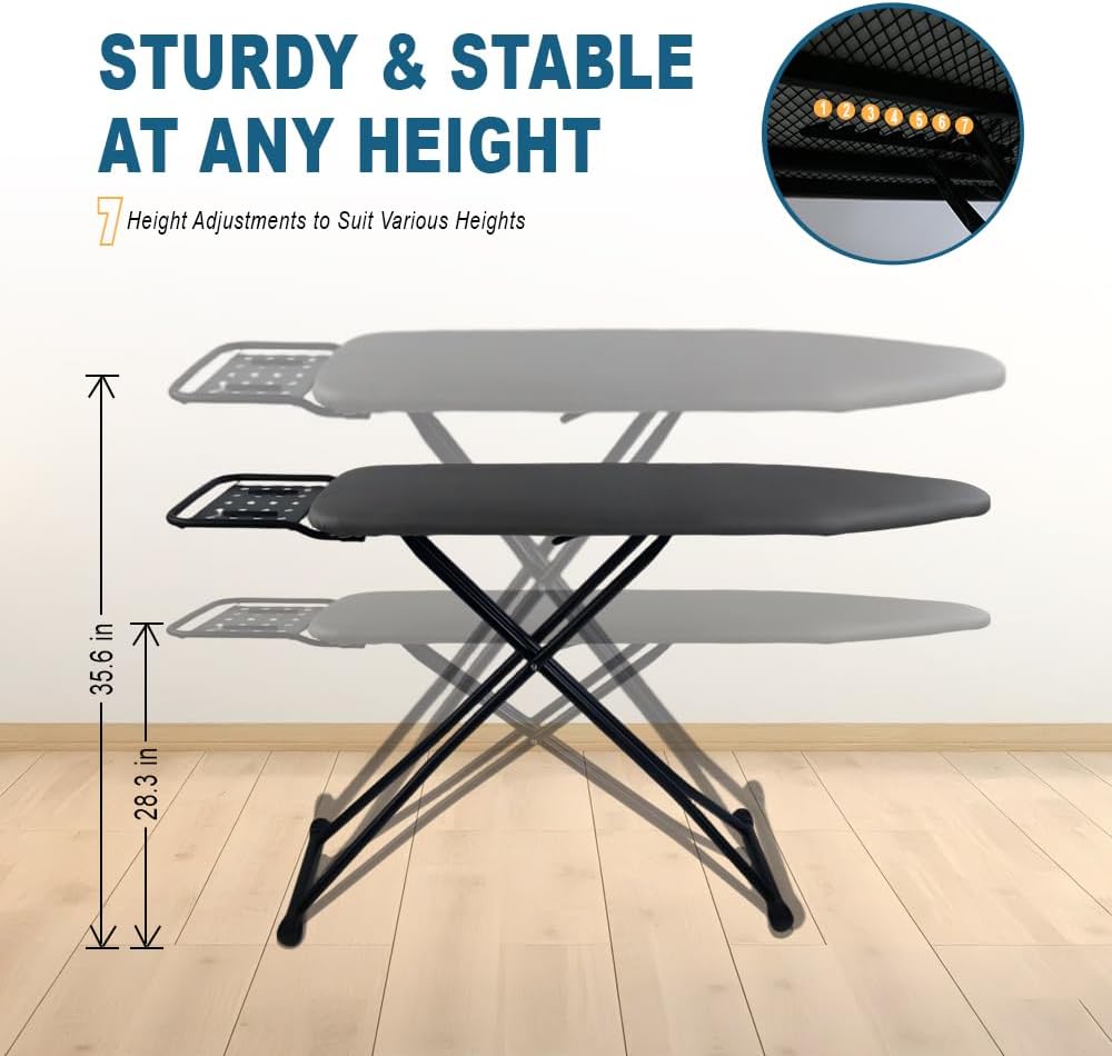 Skiennix Ironing Board - Full Size Heat Resistant Cover with Ultra Thick Padding | Adjustable Height, Non-Slip Design (58"x15")