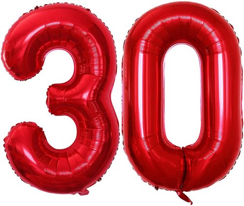 GOER Jumbo 30-Inch Red Foil Balloons - Perfect for 30th Birthday & Anniversary Celebrations