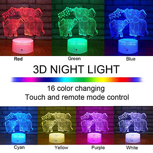 Elephant 3D Night Light for Kids 3D Lamp with 16 Colors Changing Remote Control Elephant Toys 10 9 3 5 2 8 1 7 6 4 Year Old Girls Women Baby Boys Gifts