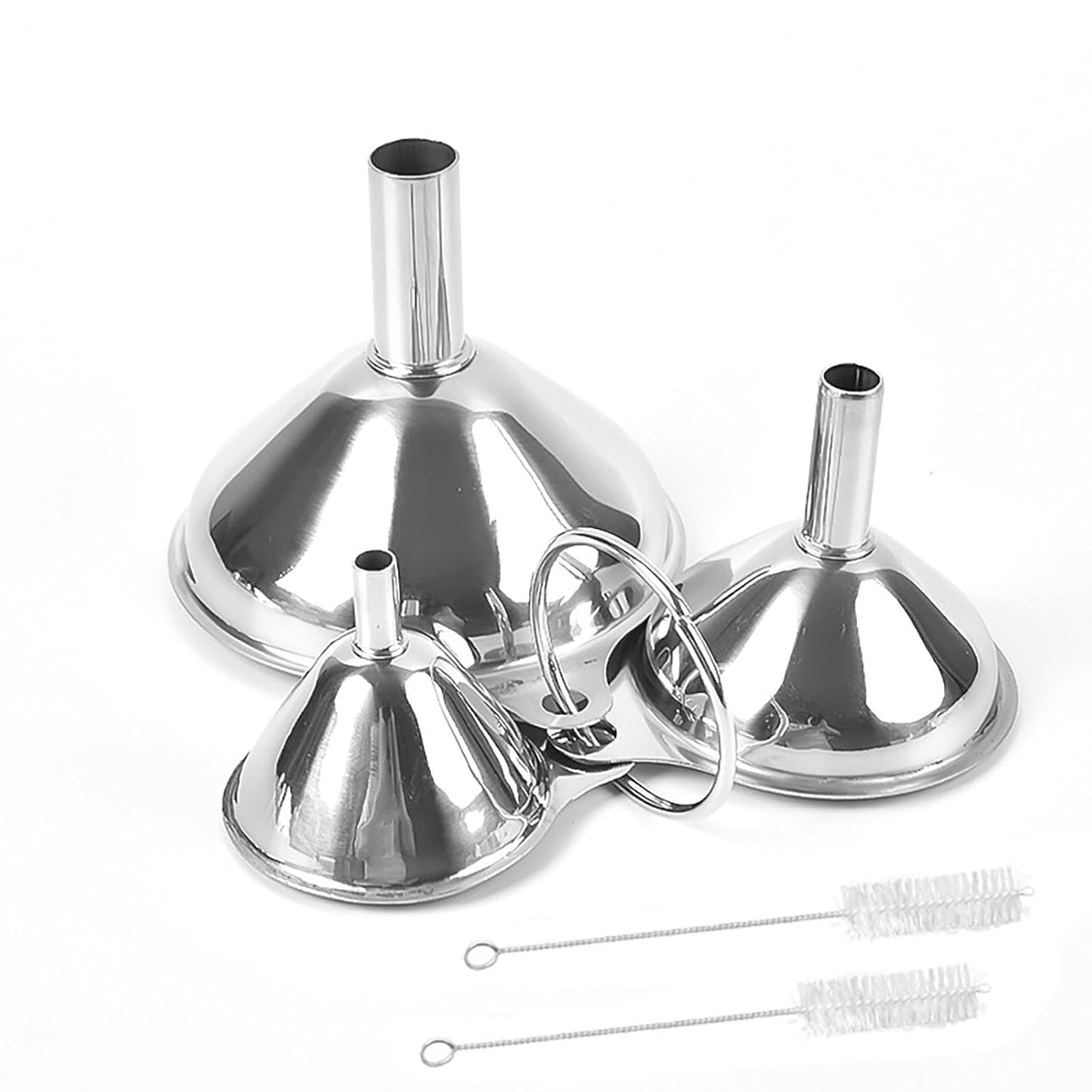 Skiennix Stainless Steel Funnel Set - 3 Sizes with 2 Cleaning Brushes for Effortless Bottle Filling