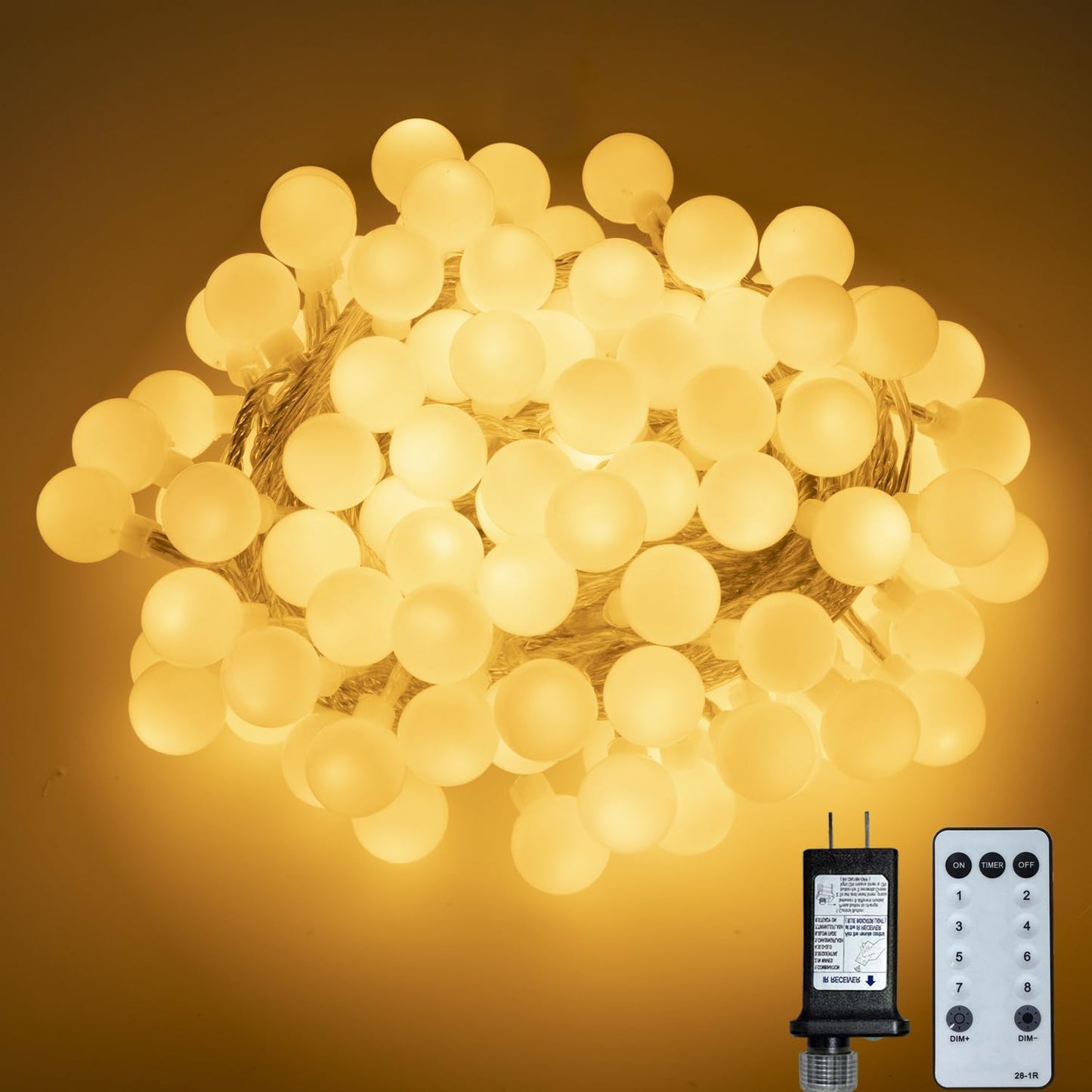 Ogrmar 100 LED Globe Ball String Lights - 49 Ft Fairy Lights with Remote & Timer for Indoor/Outdoor Decor | Warm White