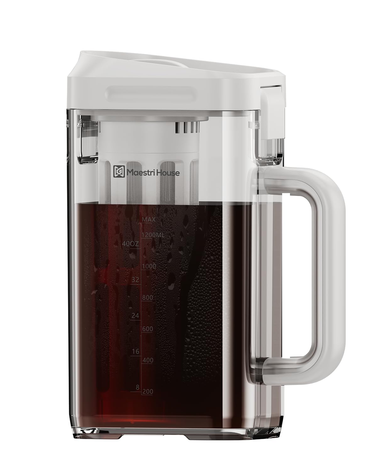 Maestri House Compact Cold Brew Coffee Maker, 40oz Iced Tea and Coffee Maker Brewer Space Saving Tritan Pitcher, 350 Mesh Filter, 100% Leak-Proof
